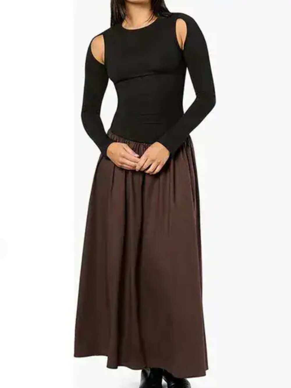 WhoWoreWhat Drop Waist Maxi Dress Black and Chocolate Brown Size Medium